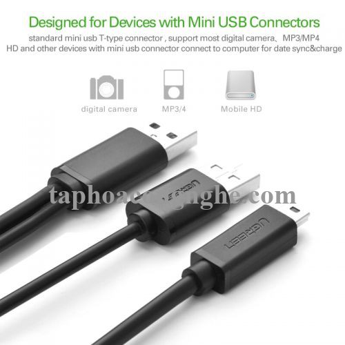 Ugreen 10346 0.5M màu Đen Cáp sạc truyền dữ liệu USB 2.0 sang MICRO USB có trợ nguồn USB US107 30010346